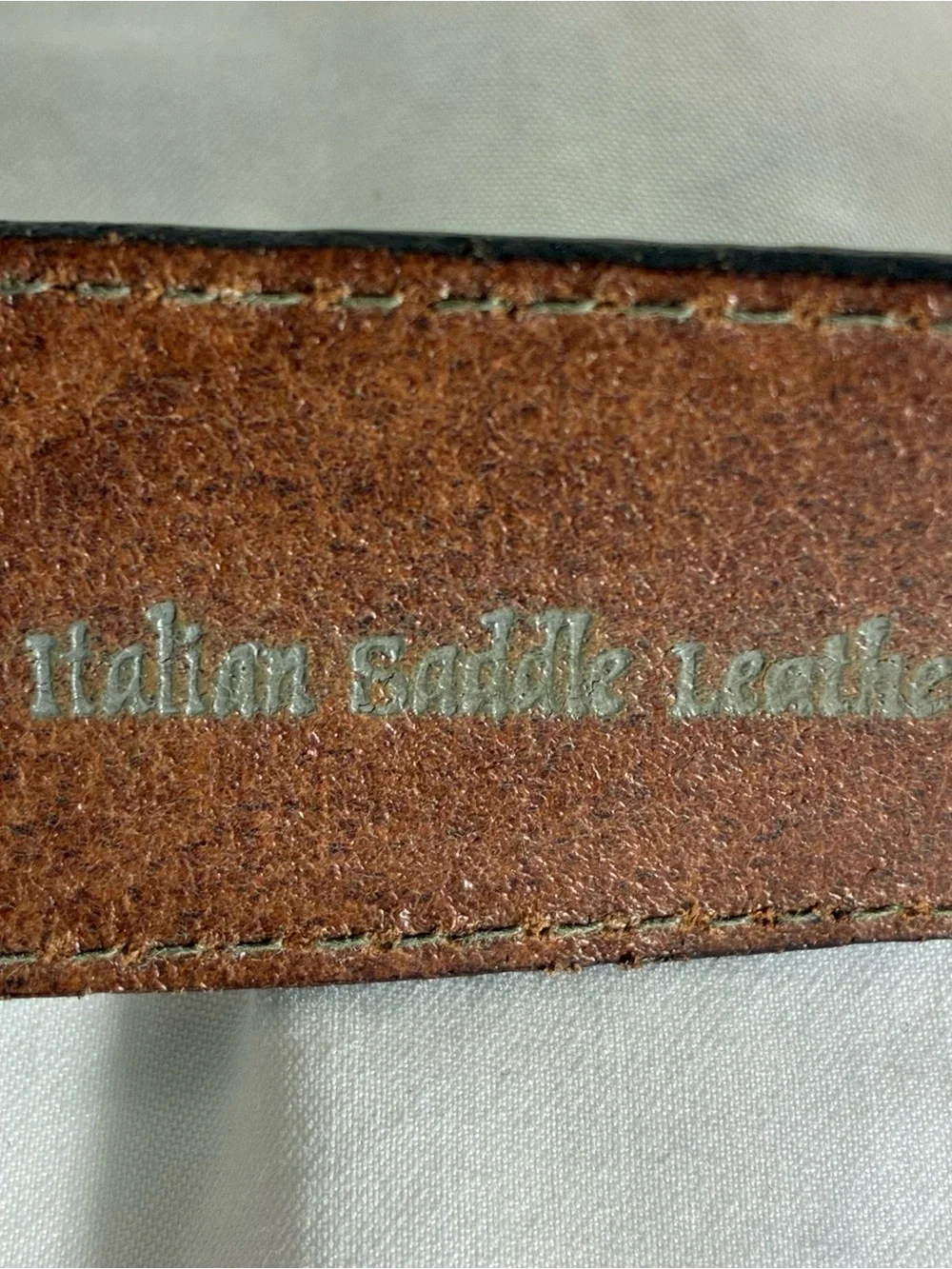 Tulliani unisex belt Sz 42 Italian saddle leather brown white stitching